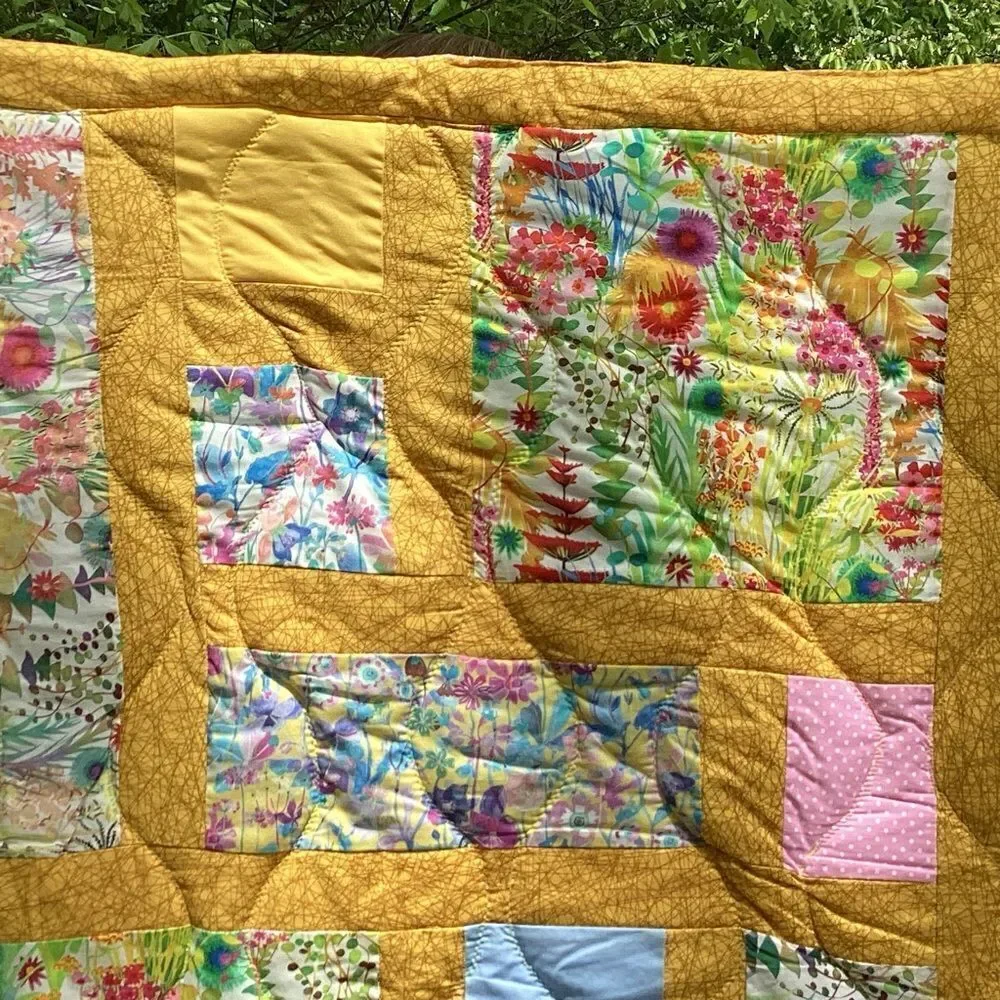 NWT. Hand Crafted Yellow Fields of Flower Liberty of London Fabric Quilt